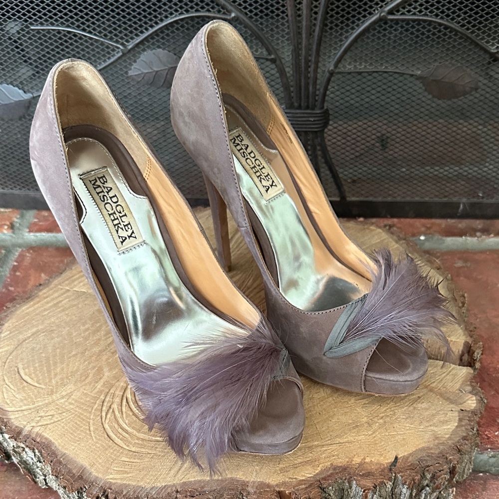 Badgley Mischka Feather-Embellished Heels